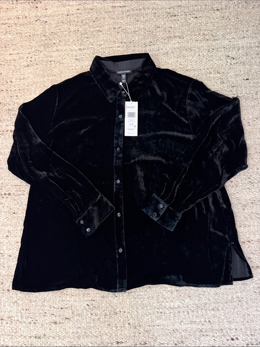 NWT EILEEN FISHER Black Velvet Classic Collar Shirt-Medium